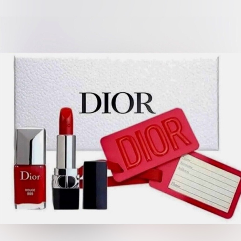 Dior Gift Set With Dior Luggage Tag/Mirror, Nail Polish 999, and Lipstick 💄 NIB